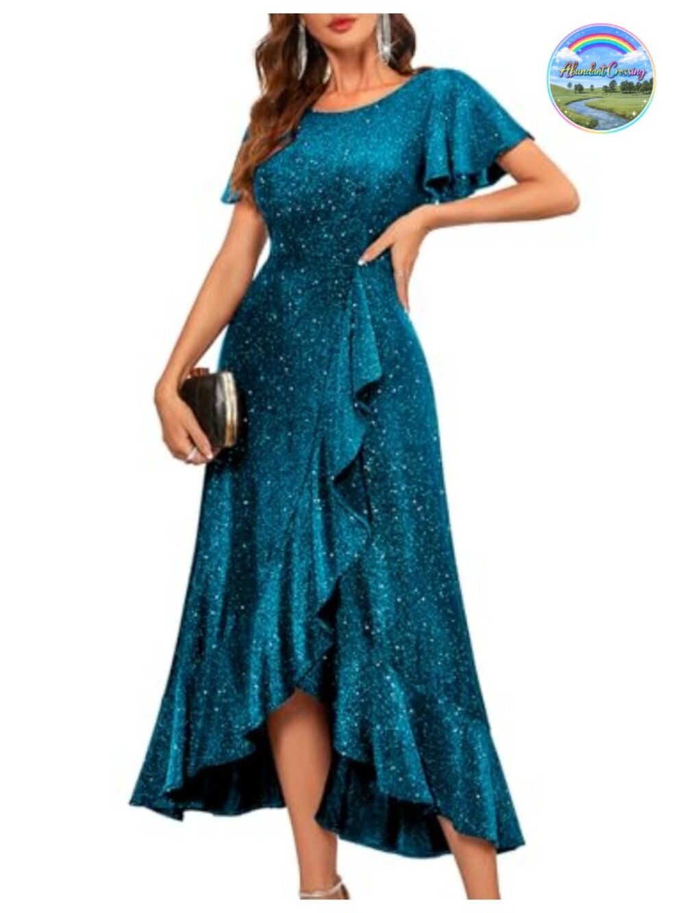 BeryLove Sequin Formal Wedding Guest Dress High Low Flutter Sleeve